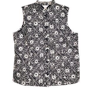 CJ Banks Quilted Vest Women's X - 14W Lightweight Black White Floral Outdoors